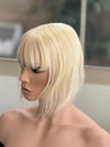 Till style remy human Hair Toppers with bangs blonde