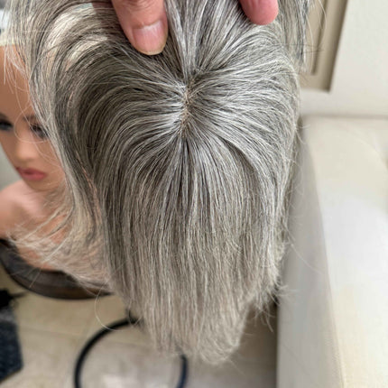 Tillstyle white silver grey Human Hair Toppers with bangs