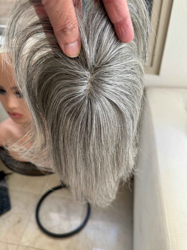 Tillstyle white silver grey Human Hair Toppers with bangs