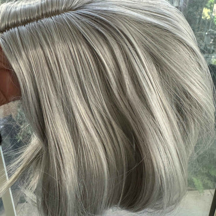 Tillstyle silver grey hair topper bob hair /short hair