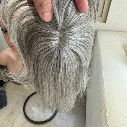 Tillstyle white silver grey Human Hair Toppers with bangs