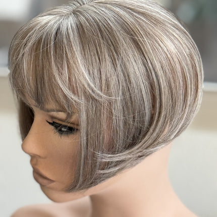 Tillstyle ash brown grey highlighted hair topper with bangs