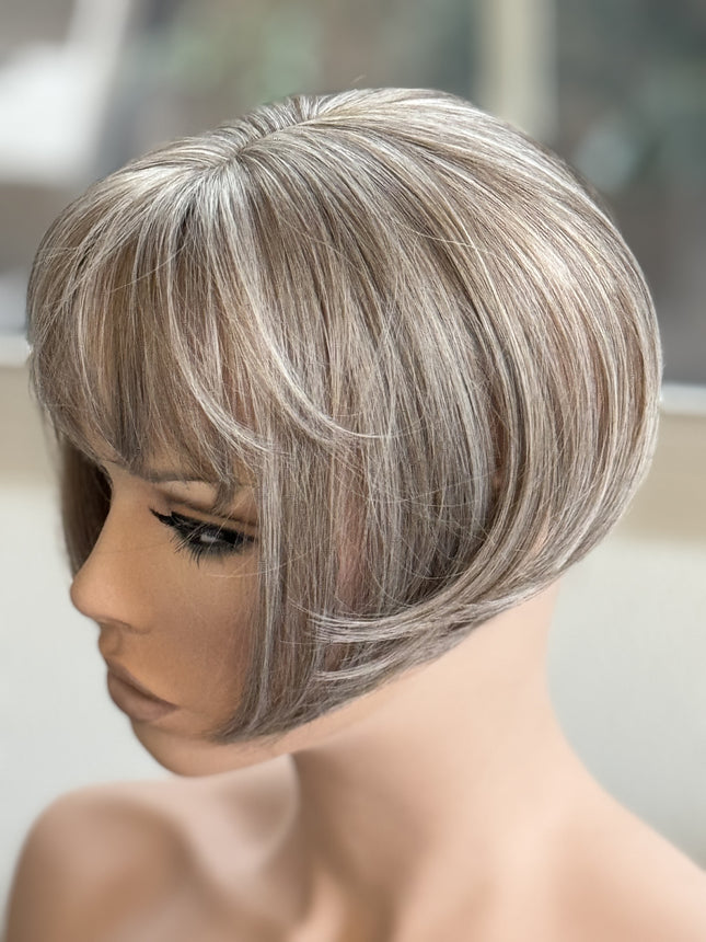 Tillstyle ash brown grey highlighted hair topper with bangs