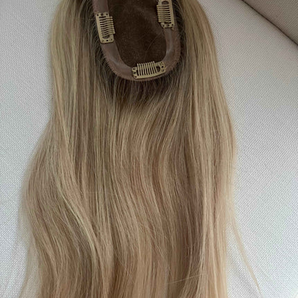 Human virgin hair clip in topper with mono base real part ombre with dark roots