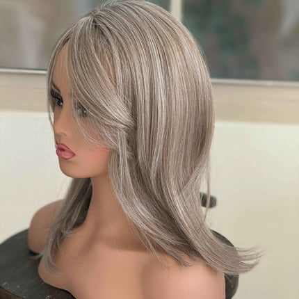 Till style grey hair toppers for women ash blonde/bangs