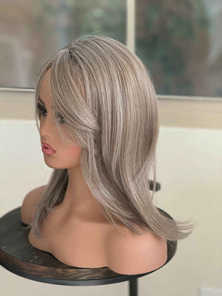 Till style grey hair toppers for women ash blonde/bangs