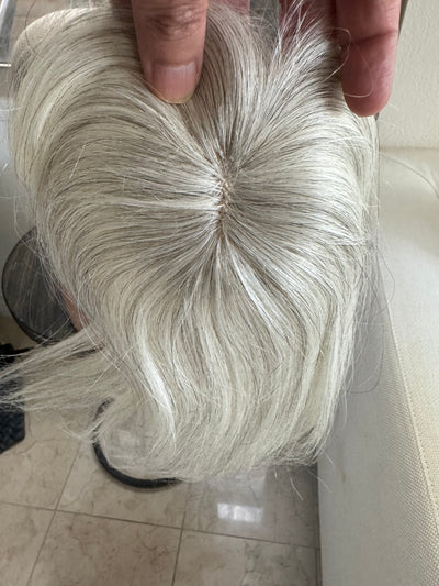 Tillstyle pale white silver Human Hair Toppers with bangs