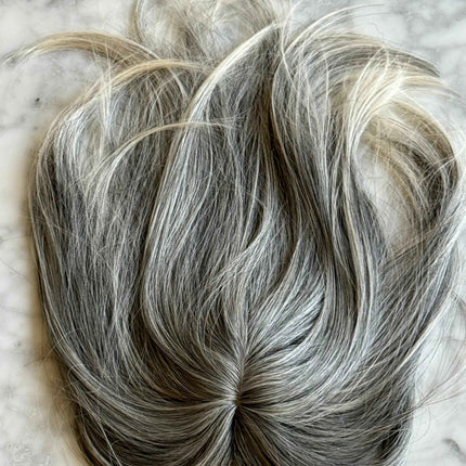 Till style  grey hair toppers for women  Salt and Pepper pale white with yellowish white ends