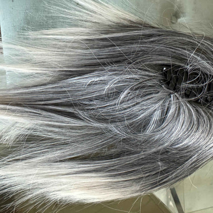 Tillstyle light silver grey salt and pepper clip in ponytail straight