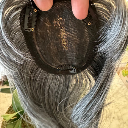 Tillstyle grey mixed white hair topper with bangs