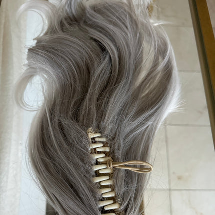 Tillstyle grey curly claw clip ponytail white ends