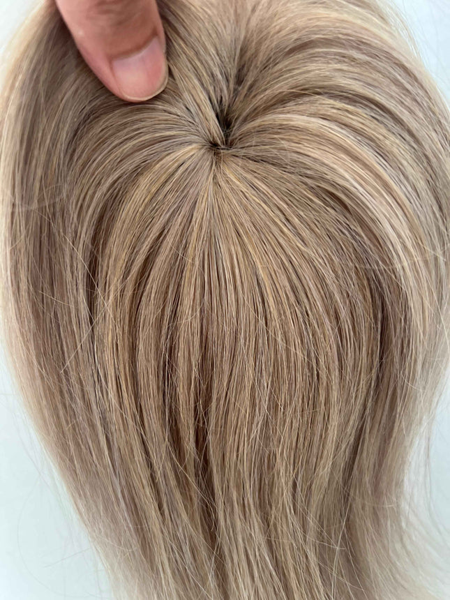 Tillstyle top hair piece 100%human hair ash brown clip in hair toppers for thinning crown