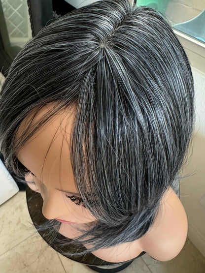 Till style grey salt and pepper  hair toppers for women / layered /bangs