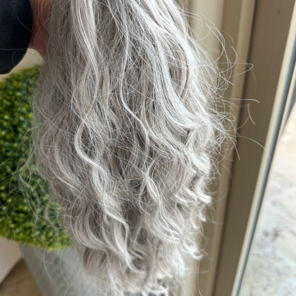 Tillstyle silver loose body wave clip in ponytail grey clip in pony tail