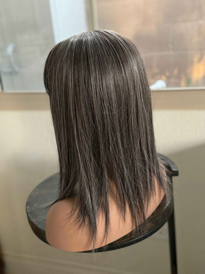 Tillstyle Grey hair topper with bangs/ salt and pepper