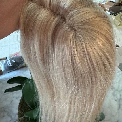 Human hair topper with mono base ash Blonde highlighted