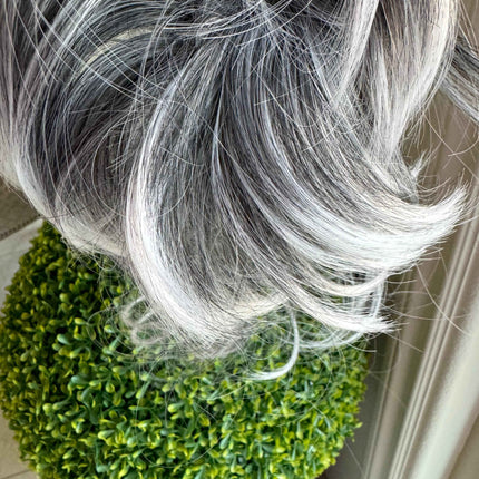 Tillstyle grey elastic hairbun scrunchie with bangs pony tail extension grey with white ends