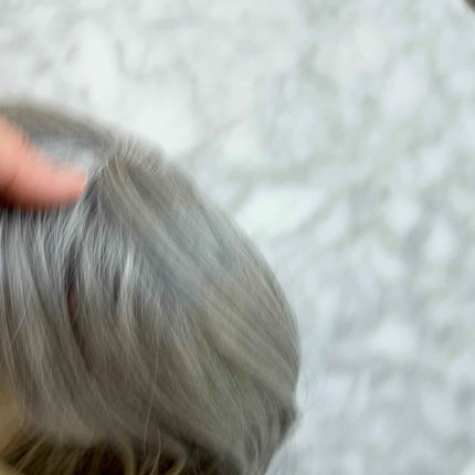 Till style  grey hair toppers for women  Salt and Pepper pale white with yellowish white ends