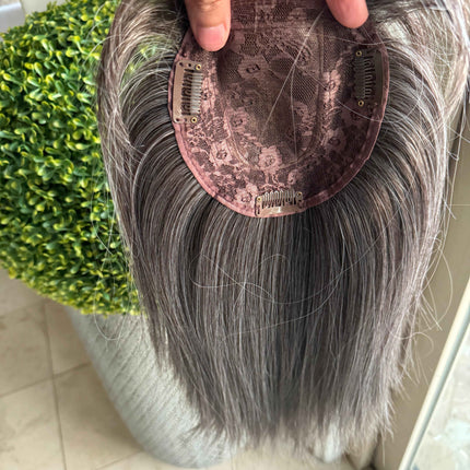 Tillstyle Grey hair topper with bangs/brown grey