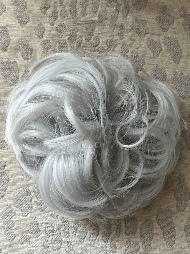 Tillstyle silver elastic messy bun hair piece curly hair bun pieces hair bun scrunchie