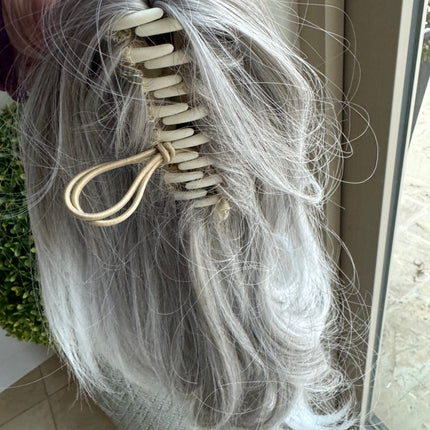 Tillstyle grey /white ends curly claw clip ponytail