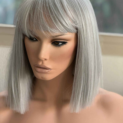 Tillstyle light grey silver bob  wig with curtain bangs