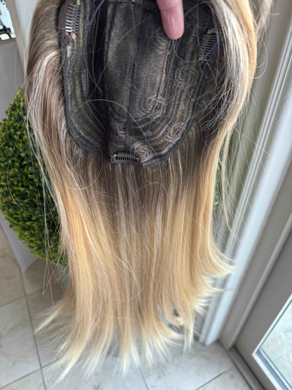 Tillstyle  blonde with ombre-brown roots hair toppers with bangs