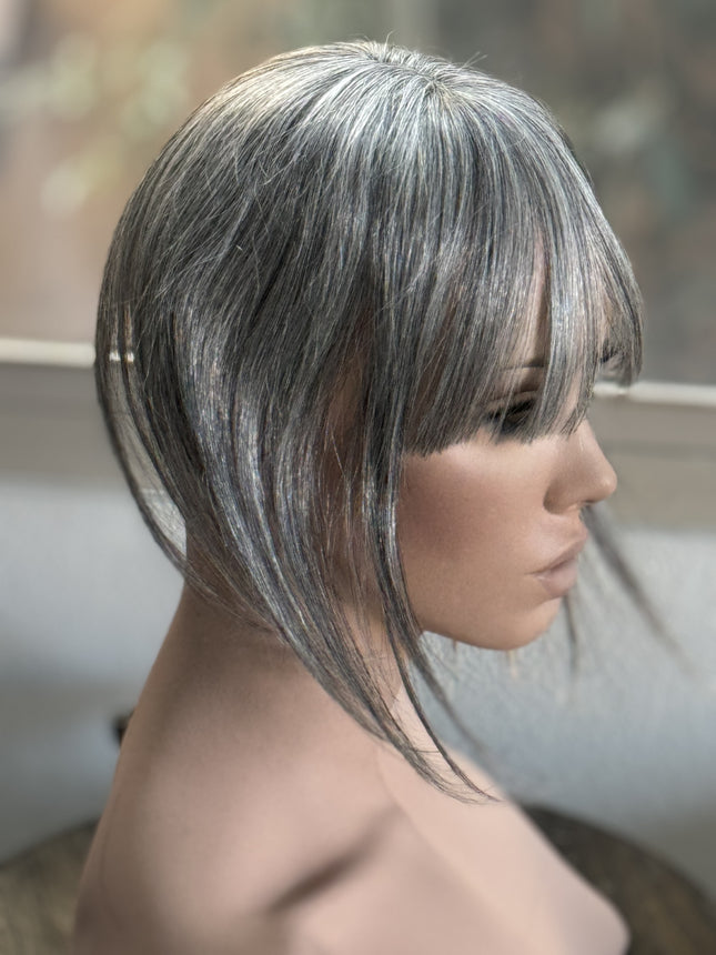 Tillstyle Real Human Hair Toppers for women  grey topper with bangs