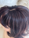 Synthetic hair toppers with bangs dark brown with burgundy highlights