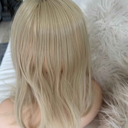 Synthetic hair toppers with bangs bleach blonde clip in hair topper closure