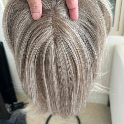 Till style grey ash brown highlighted grey hair toppers for women / bangs