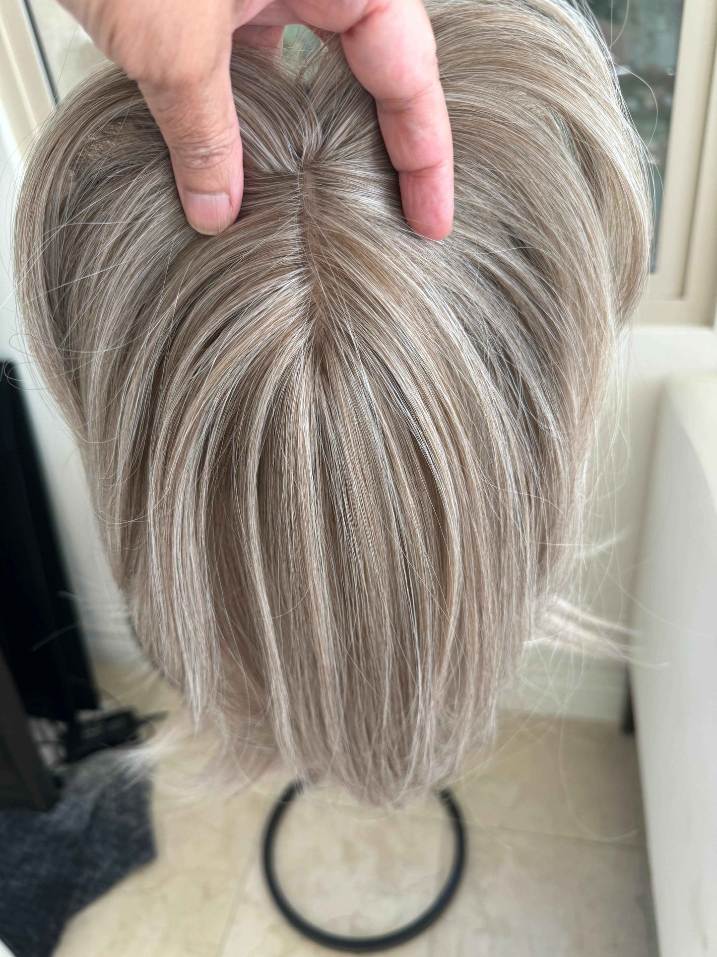 Till style grey ash brown highlighted grey hair toppers for women / bangs