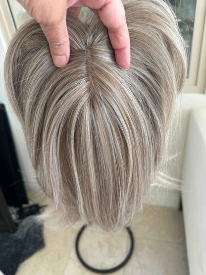 Till style grey ash brown highlighted grey hair toppers for women / bangs