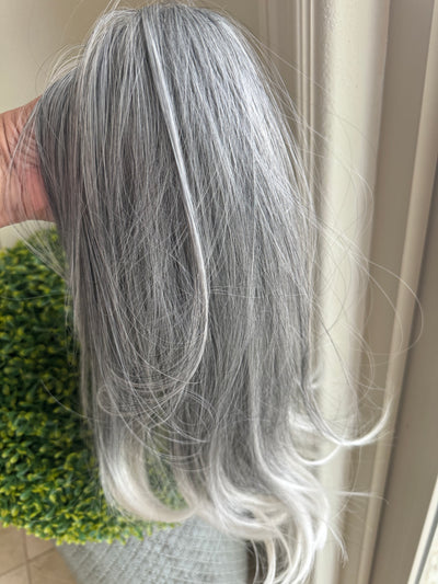 Tillstyle medium grey ponytail with creamy white ends