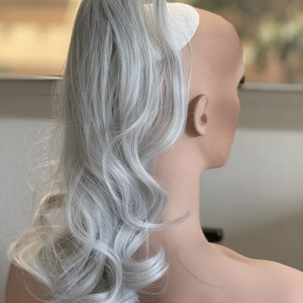 Tillstyle  white silver grey loose body wave clip in ponytail