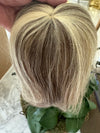Tillstyle top hair piece 100%human hair ash brown/ bleach blonde highlights clip in hair topper
