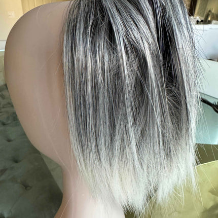 Tillstyle light silver grey salt and pepper clip in ponytail straight