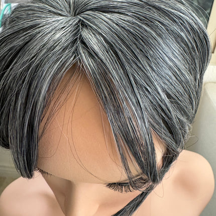 Tillstyle top hair piece   grey mixed white salt and pepper clip in hair toppers for thinning crown