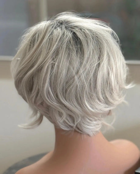 Tillstyle silver mix blonde layered short synthetic wig with bangs#wcolor_silver-mix-blonde
