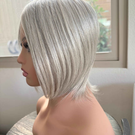 Tillstyle white silver grey human hair topper mono base