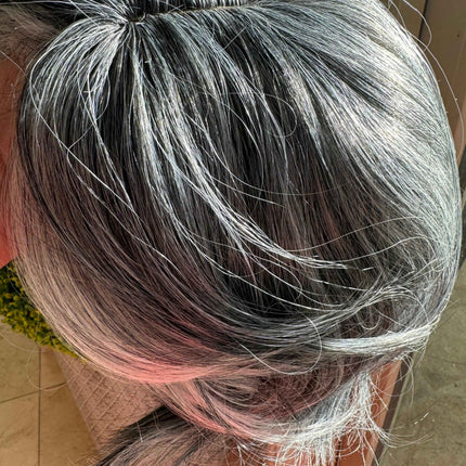 Till style medium grey hair toppers for women with bangs