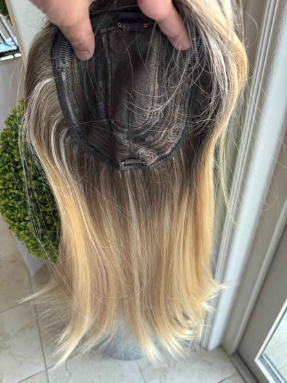 Tillstyle  blonde with ombre-brown roots hair toppers with bangs