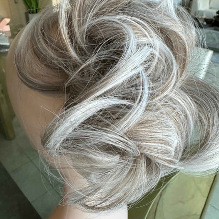 Tillstyle elastic messy bun hair piece curly hair bun pieces  white silver blonde grey salt and pepper