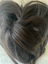 Tillstyle elastic hairbun scrunchie with bangs hair piece dark brown with lighter brown highlights