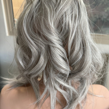 Till style silver white  grey loose body wave invisible wire hair extensions