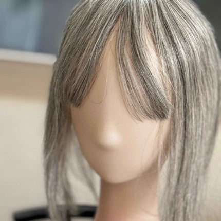 Tillstyle white silvergrey Human Hair Toppers with bangs