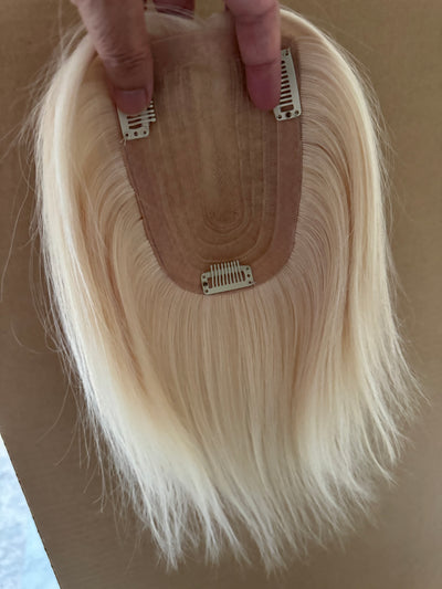 Till style white blonde 100%human Hair Topper clip in hair piece Women Platinum Blonde