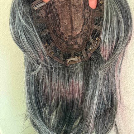 Till style medium grey hair toppers for women with bangs