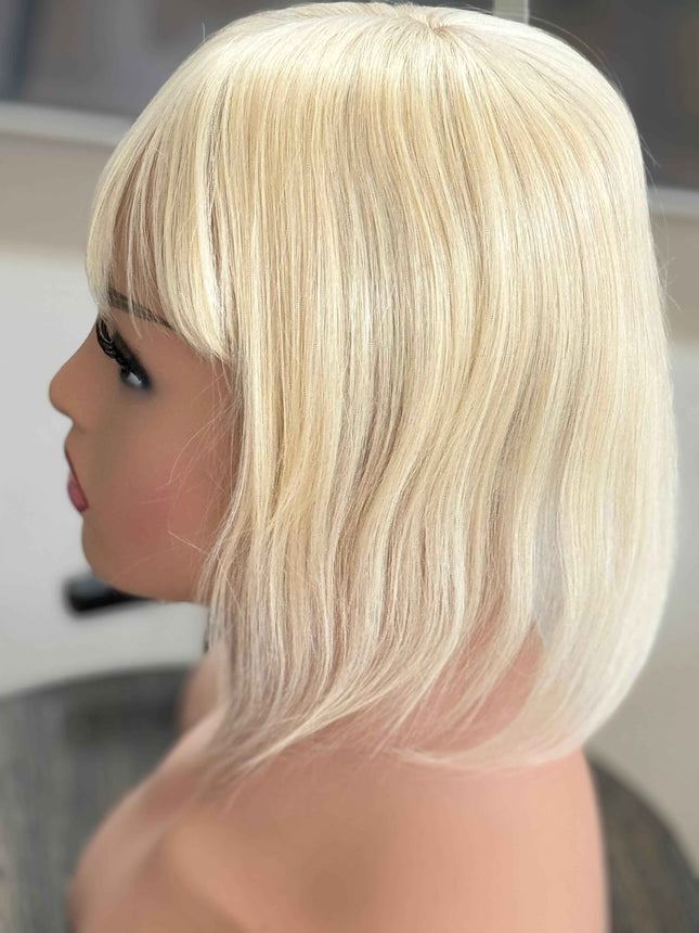 Till style remy human Hair Toppers with bangs light  blonde