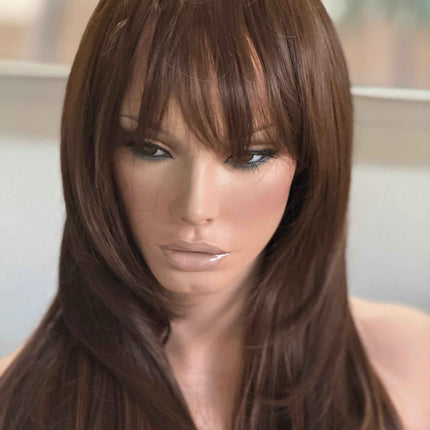 Tillstyle long  medium brown caramel highlighted wig with bangs